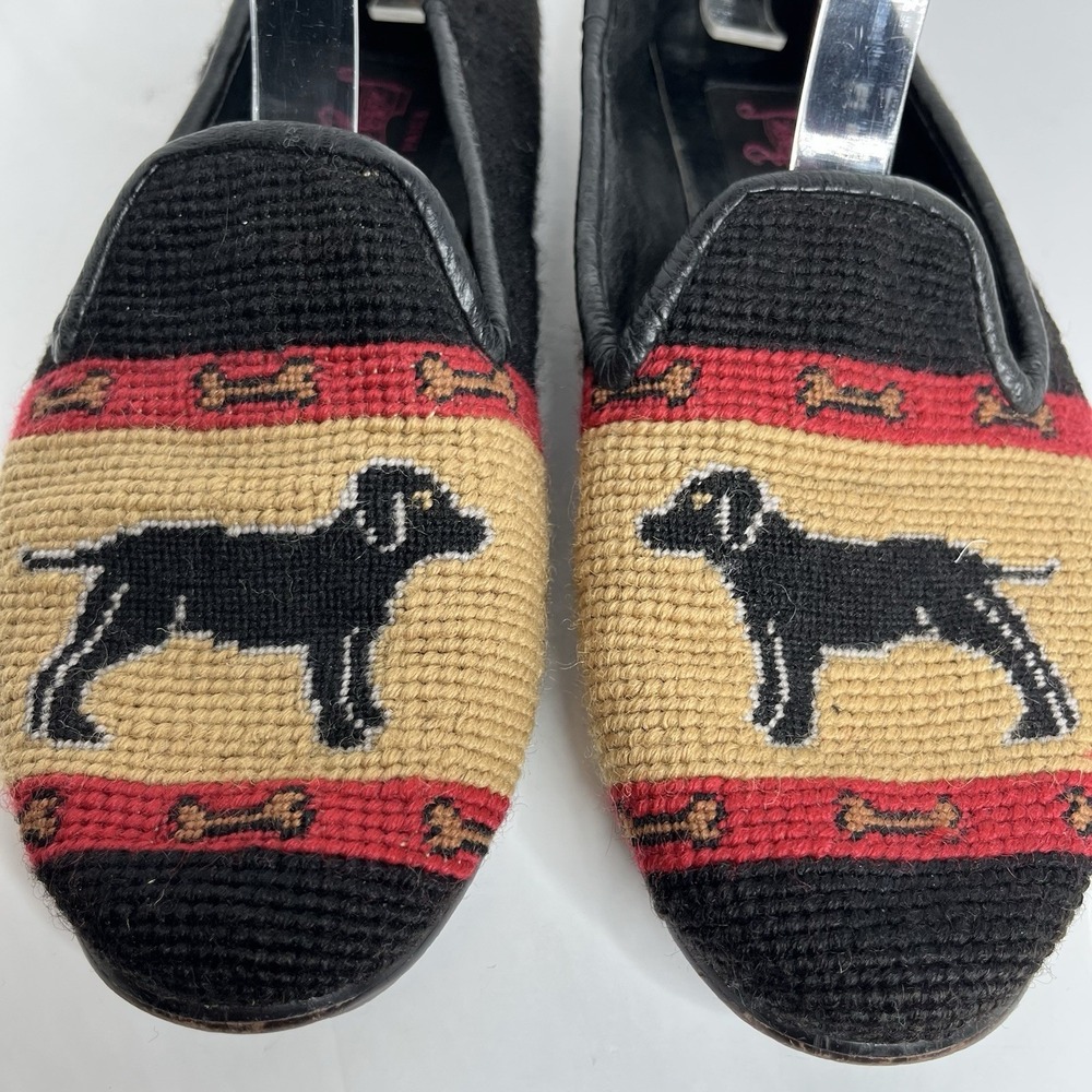 By Paige Needlepoint Shoes Dog Black Lab Women's Loafer 8 Preppy Old Money